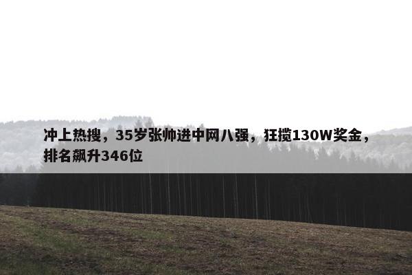 冲上热搜，35岁张帅进中网八强，狂揽130W奖金，排名飙升346位